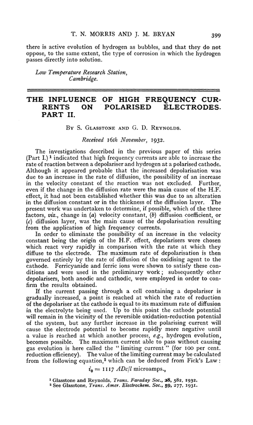 The influence of high frequency currents on polarised electrodes. Part II