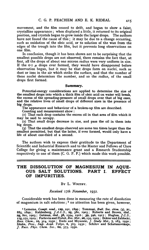 The dissolution of magnesium in aqueous salt solutions. Part I. Effect of impurities