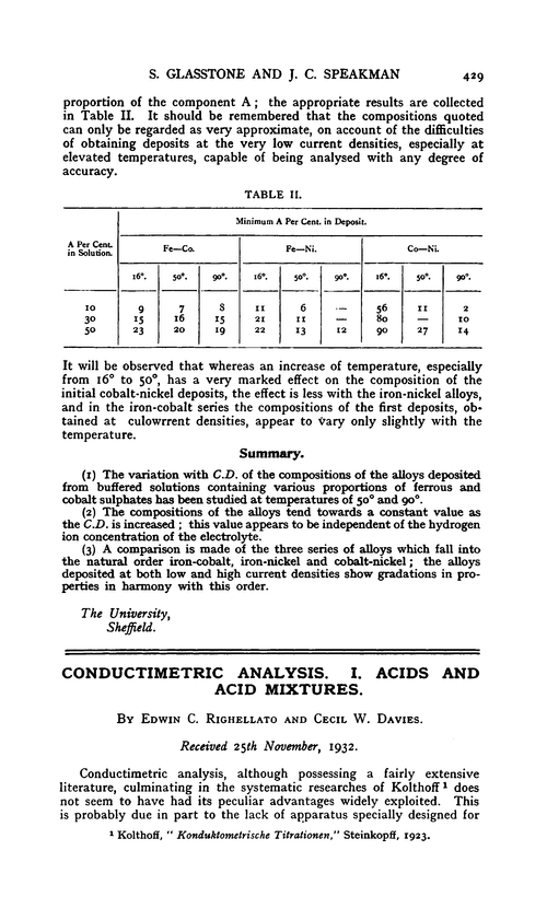 Conductimetric analysis. I. Acids and acid mixtures
