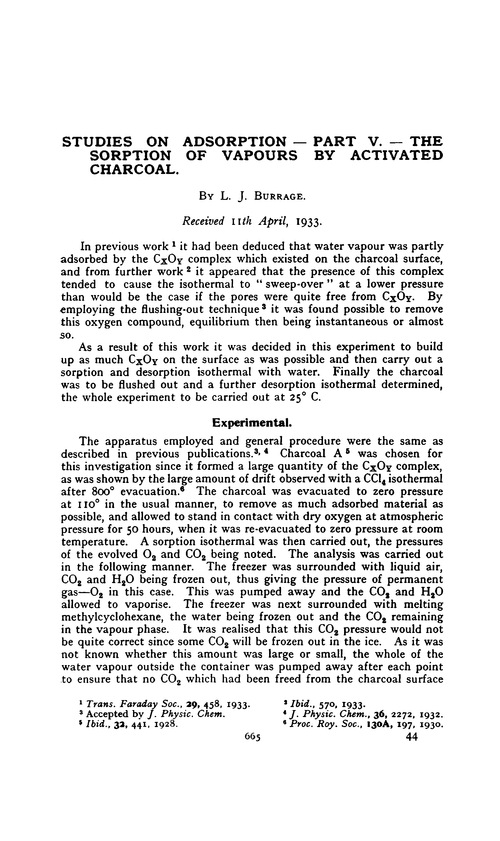 Studies on adsorption—Part V.—The sorption of vapours by activated charcoal