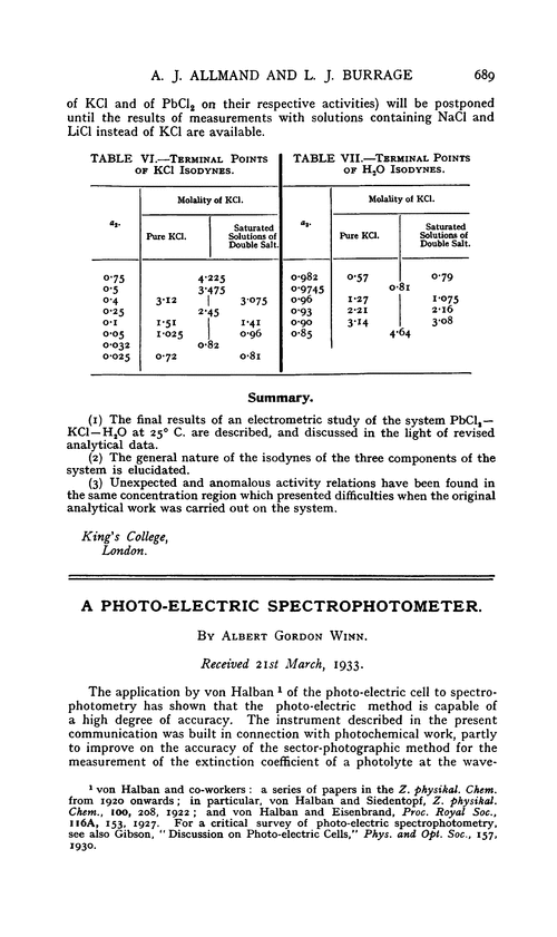 A photo-electric spectrophotometer
