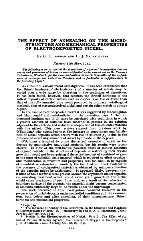 The effect of annealing on the microstructure and mechanical properties of electrodeposited nickel