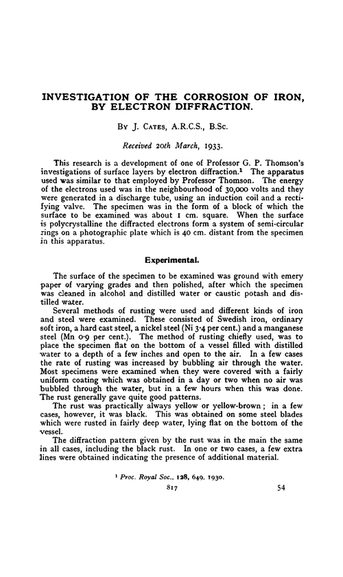 Investigation of the corrosion of iron, by electron diffraction