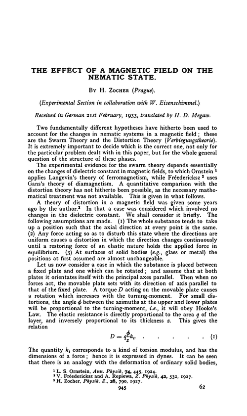 The effect of a magnetic field on the nematic state