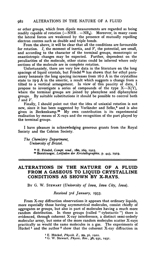 Alterations in the nature of a fluid from a gaseous to liquid crystalline conditions as shown by X-rays
