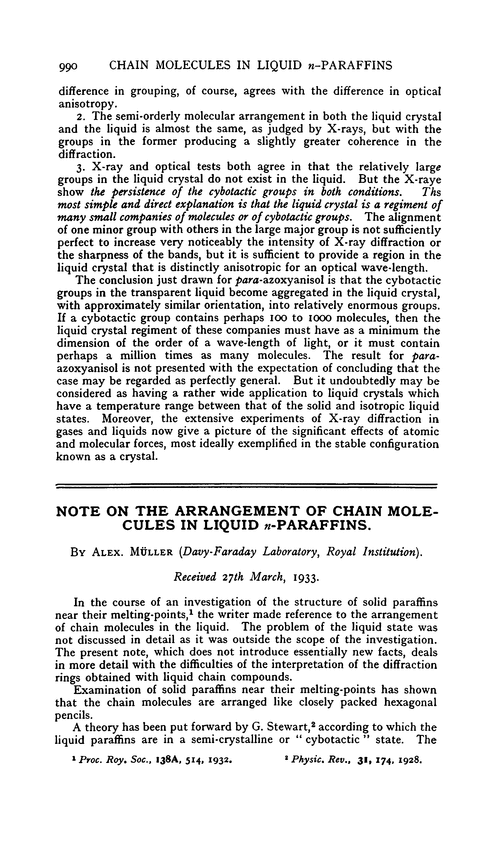 Note on the arrangement of chain molecules in liquid n-paraffins