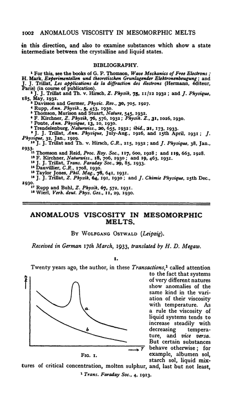 Anomalous viscosity in mesomorphic melts