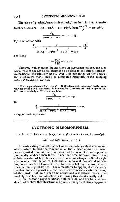 Lyotropic mesomorphism