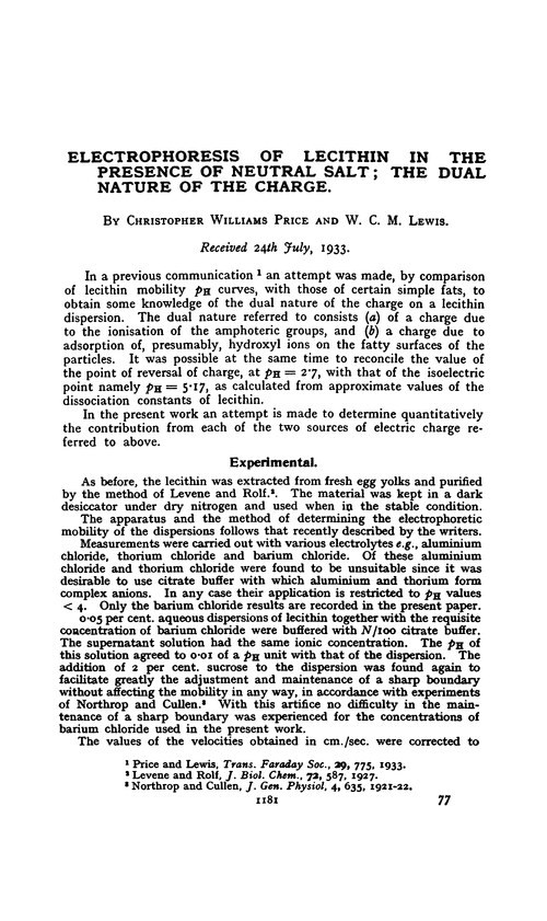 Electrophoresis of lecithin in the presence of neutral salt; the dual nature of the charge