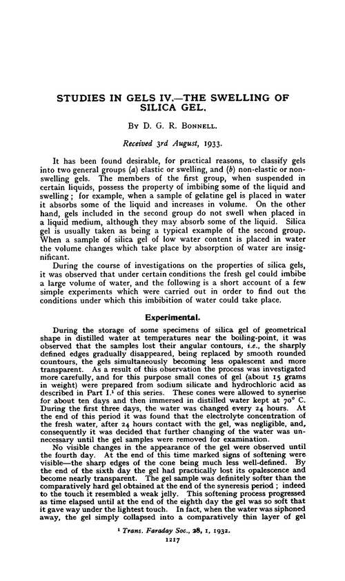 Studies in gels IV.—The swelling of silica gel