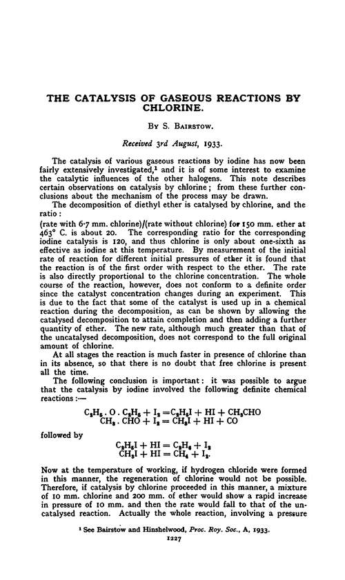 The catalysis of gaseous reactions by chlorine