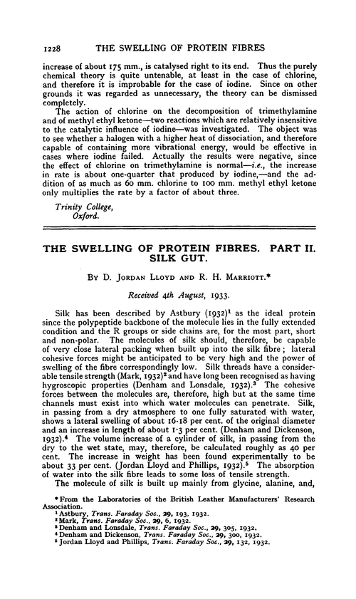 The swelling of protein fibres. Part II. Silk gut