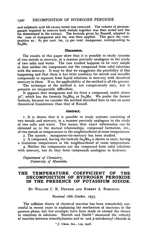 The temperature coefficient of the decomposition of hydrogen peroxide in the presence of potassium iodide