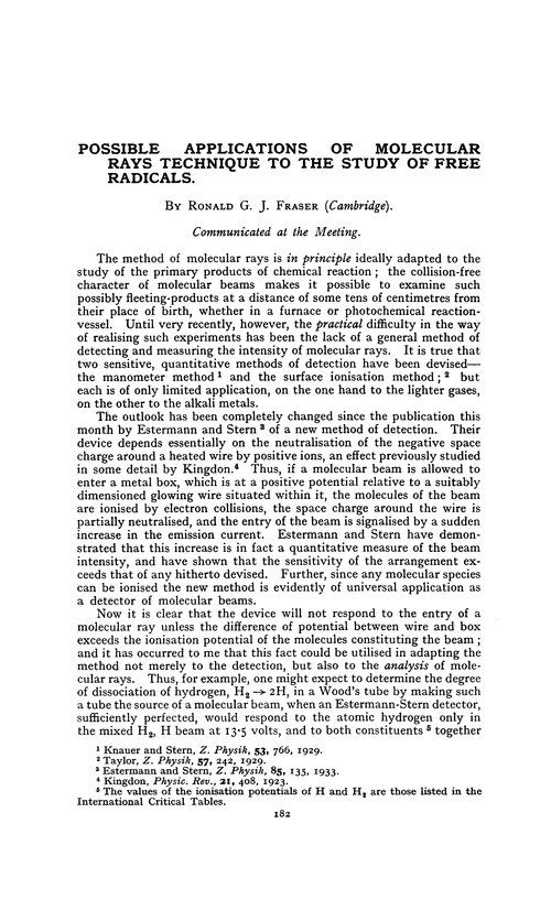 Possible applications of molecular rays technique to the study of free radicals