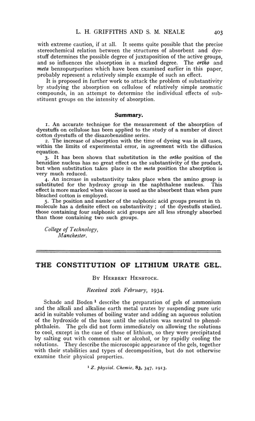 The constitution of lithium urate gel