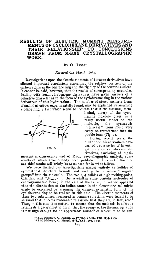 Results of electric moment measurements of cyclohexane derivatives and their relationship to conclusions drawn from X-ray crystallographic work