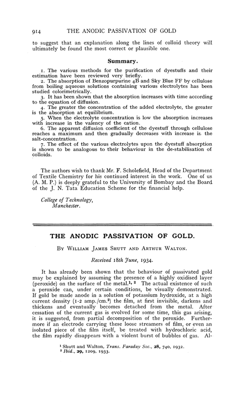 The anodic passivation of gold