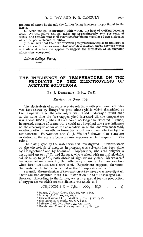 The influence of temperature on the products of the electroylsis of acetate solutions