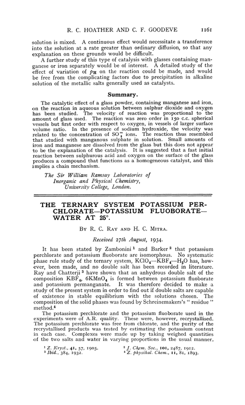 The ternary system potassium perchlorate—potassium fluoborate—water at 25°