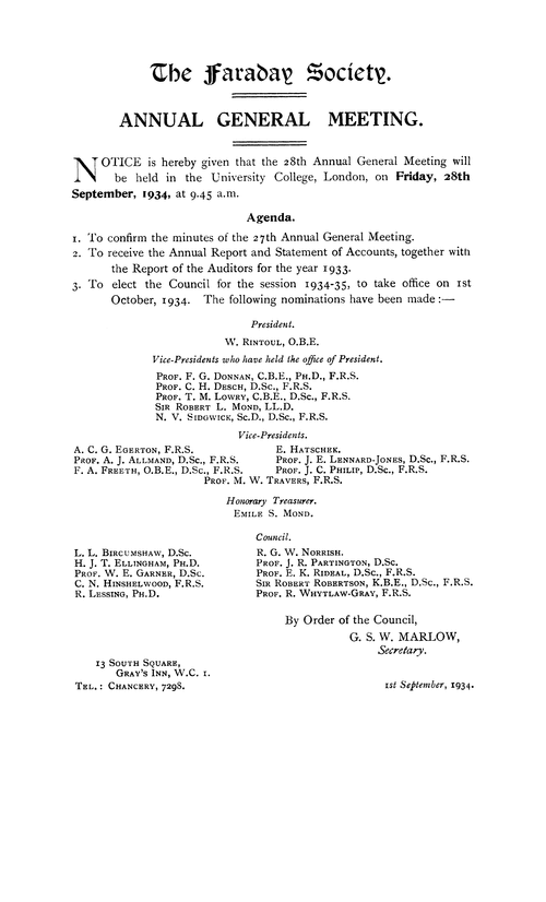 The Faraday Society. Annual General Meeting