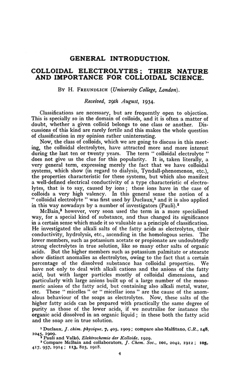 General introduction. Colloidal electrolytes; their nature and importance for colloidal science