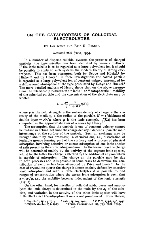 On the cataphoresis of colloidal electrolytes