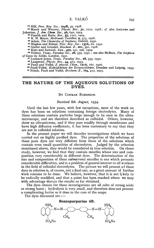 The nature of the aqueous solutions of dyes