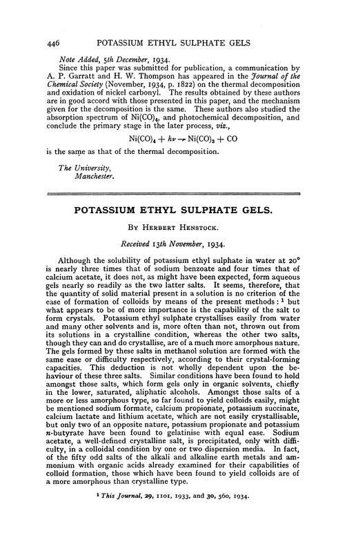 Potassium ethyl sulphate gels
