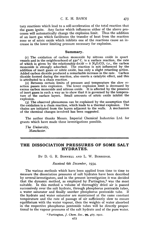 The dissociation pressures of some salt hydrates