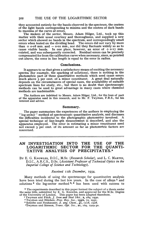 An investigation into the use of the logarithmic sector for the quantitative analysis of precipitates