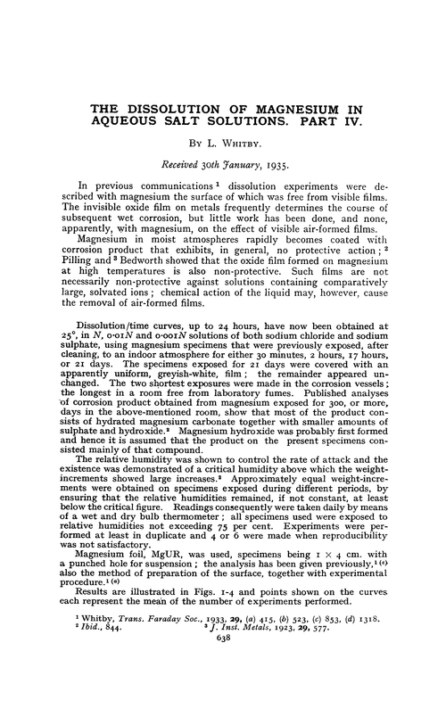 The dissolution of magnesium in aqueous salt solutions. Part IV
