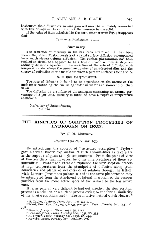 The kinetics of sorption processes of hydrogen on iron