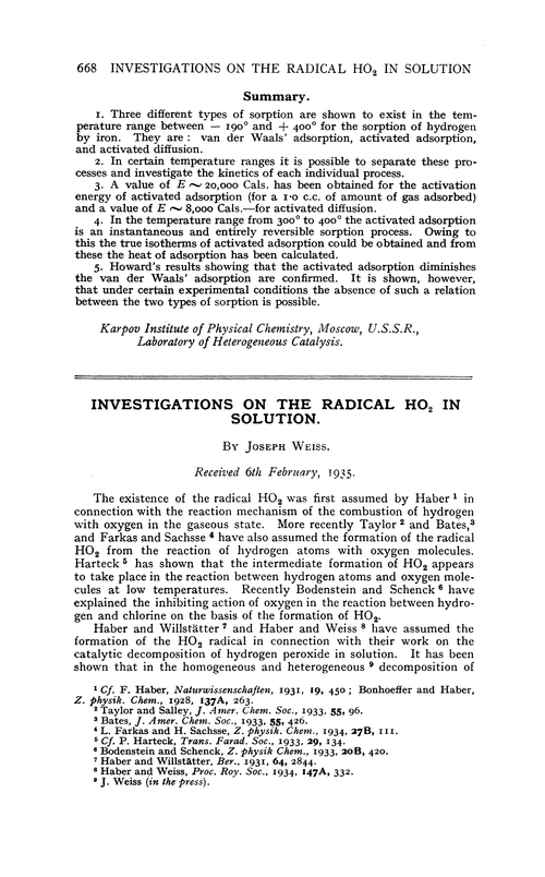 Investigations on the radical HO2 in solution