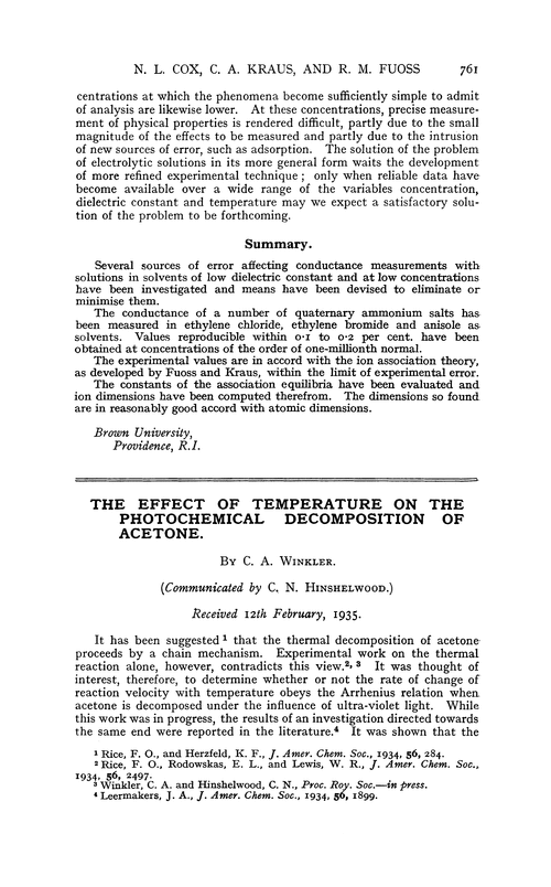 The effect of temperature on the photochemical decomposition of acetone