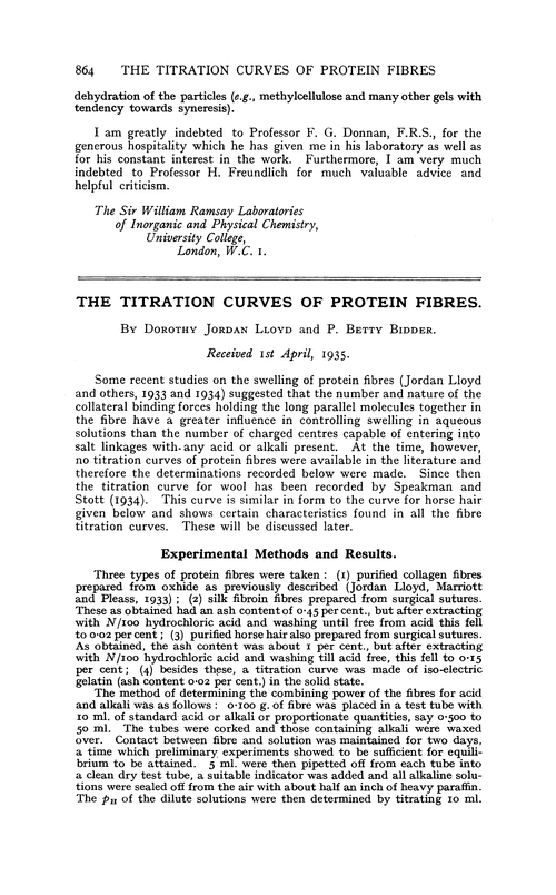 The titration curves of protein fibres