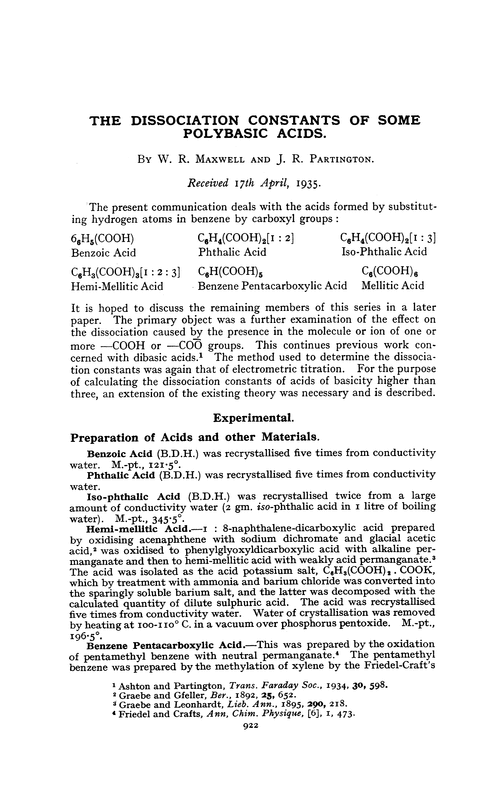 The dissociation constants of some polybasic acids