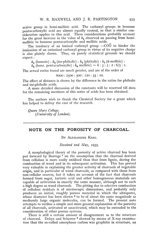 Note on the porosity of charcoal