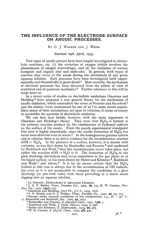 The influence of the electrode surface on anodic processes