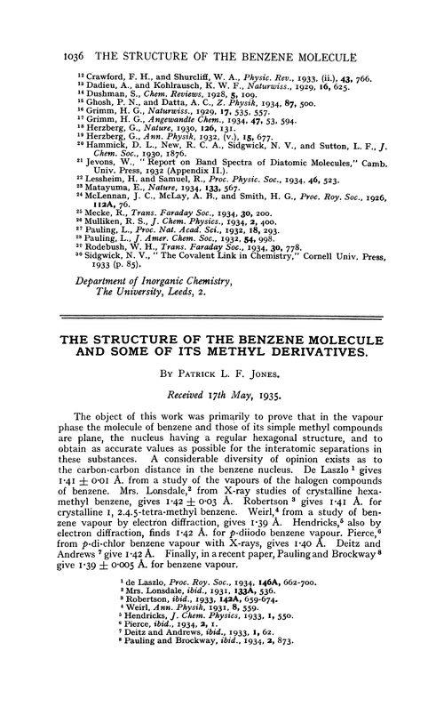 The structure of the benzene molecule and some of its methyl derivatives