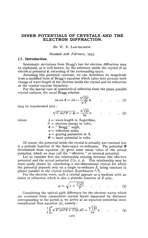 Inner potentials of crystals and the electron diffraction