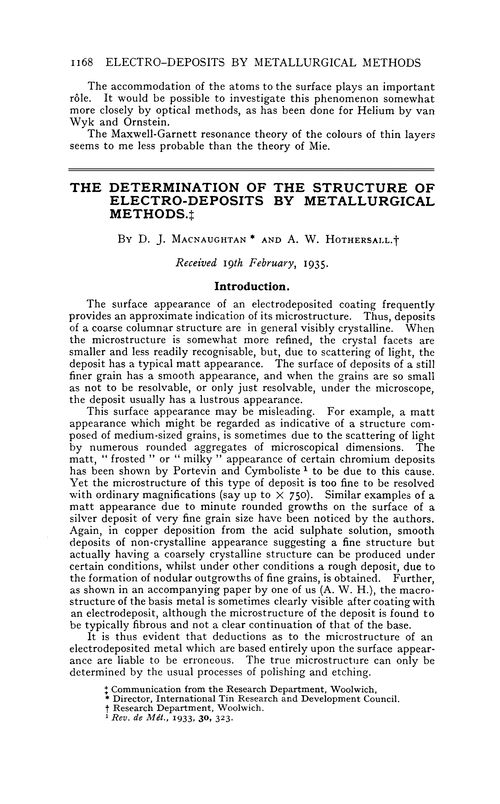 The determination of the structure of electro-deposits by metallurgical methods