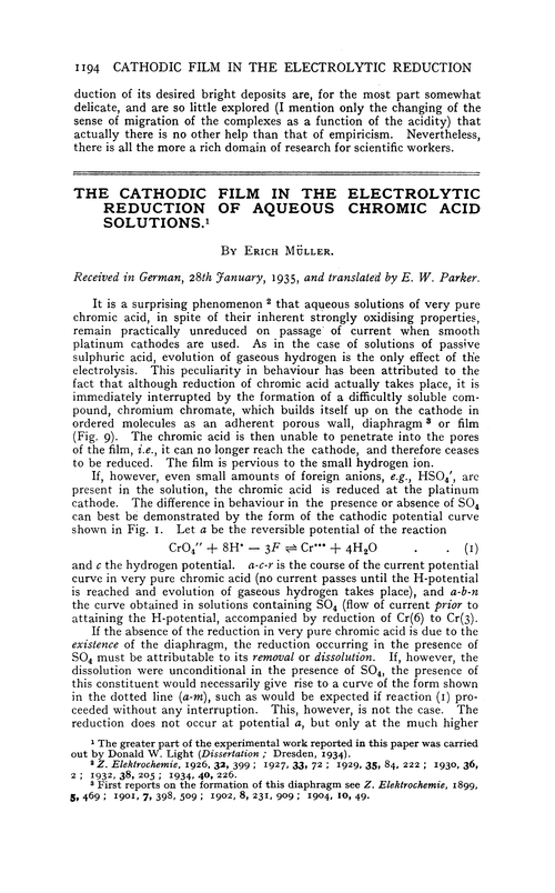 The cathodic film in the electrolytic reduction of aqueous chromic acid solutions