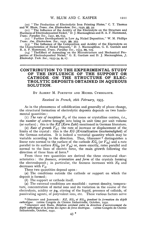 Contribution to the experimental study of the influence of the support or cathode on the structure of electrolytic deposits obtained in aqueous solution