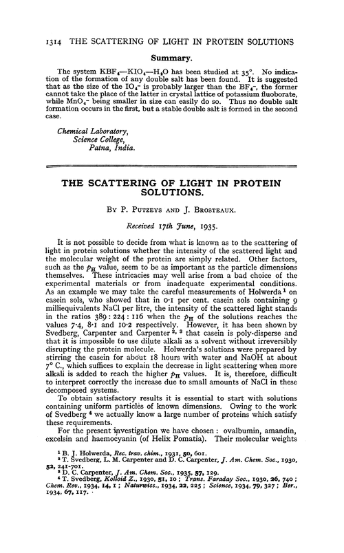 The scattering of light in protein solutions