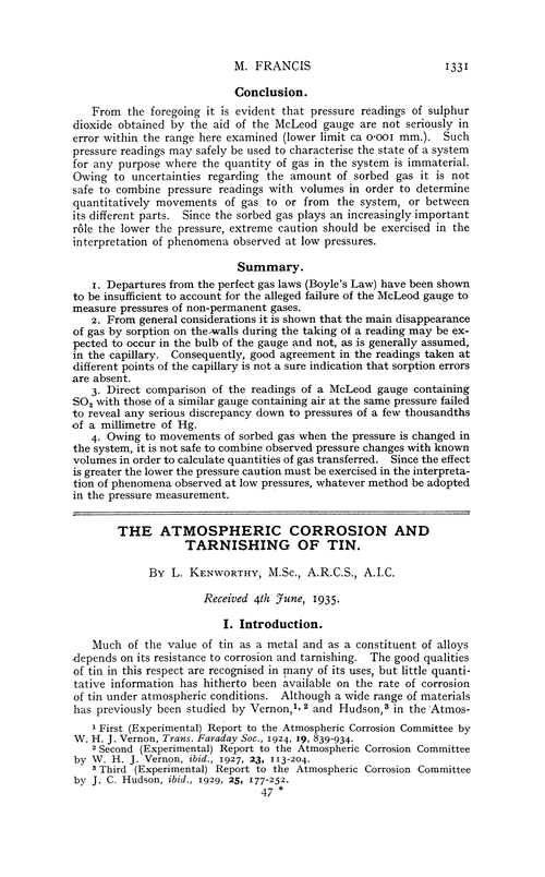 The atmospheric corrosion and tarnishing of tin