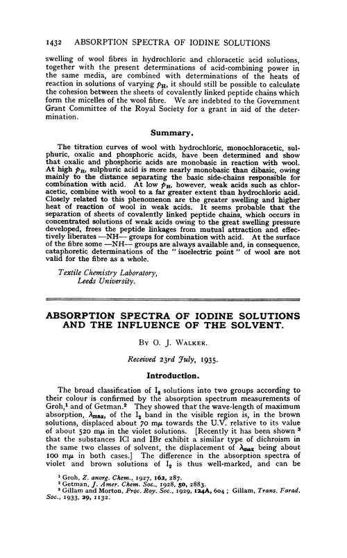 Absorption spectra of iodine solutions and the influence of the solvent