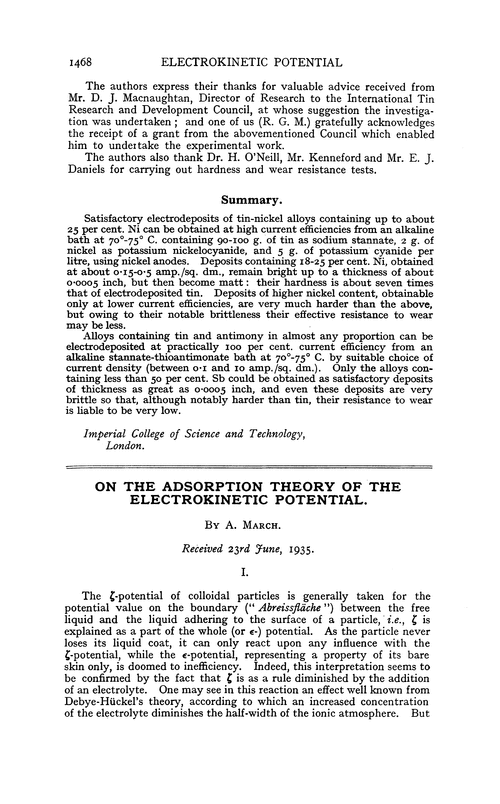 On the adsorption theory of the electrokinetic potential