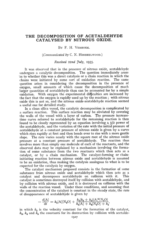 The decomposition of acetaldehyde catalysed by nitrous oxide