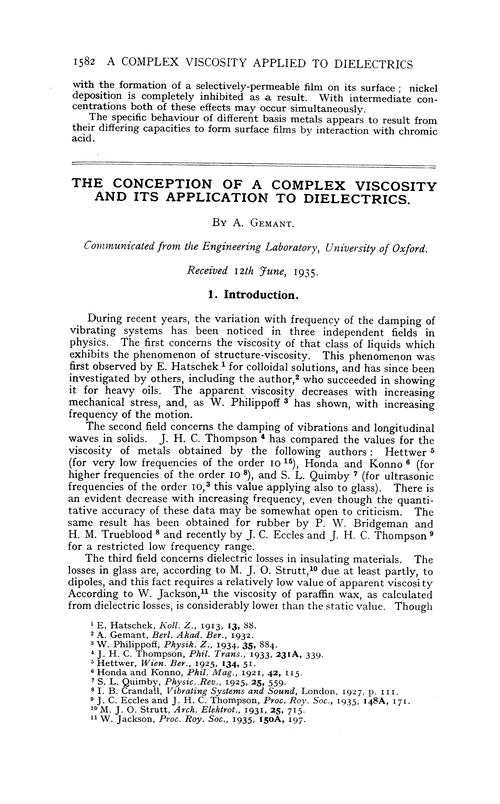 The conception of a complex viscosity and its application to dielectrics