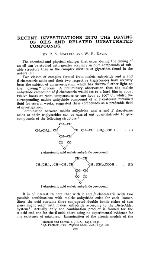 Recent investigations into the drying of oils and related unsaturated compounds